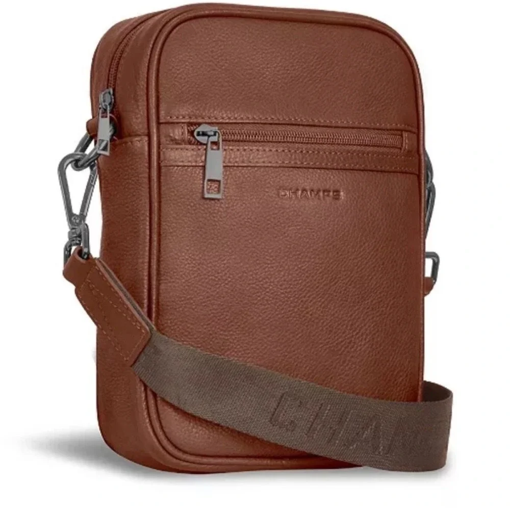 Champs NWT Onyx Brown leather sling Bag w adjustable Strap and Minimalist Design
